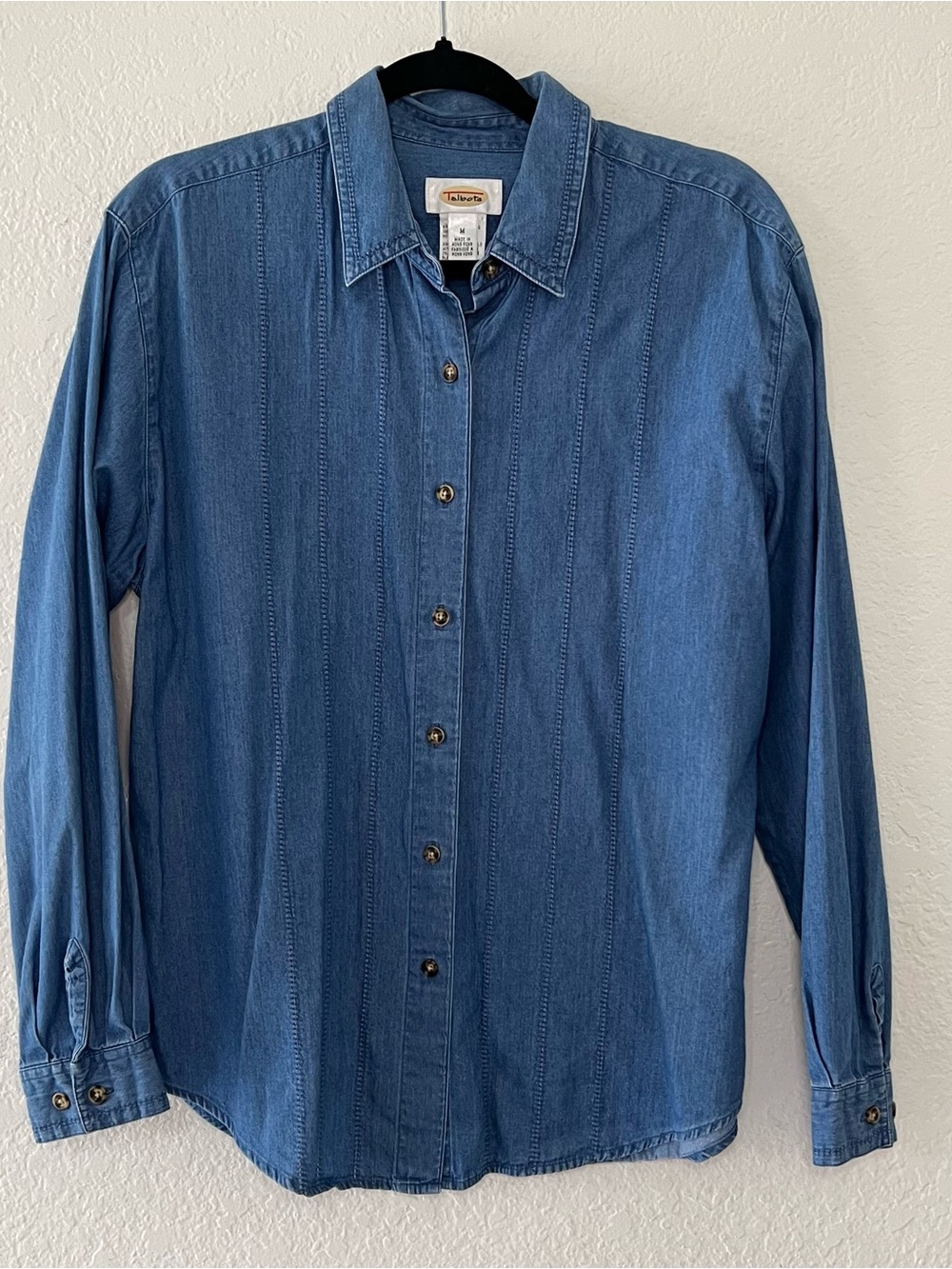 VTG Talbots Womens Sz Medium Cotton Blue Button Up Denim‎ Look Shirt Long Sleeve